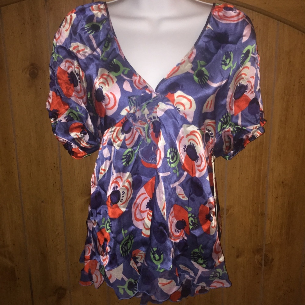 LaRok Silk Multi Floral Blouse Size Small NWT